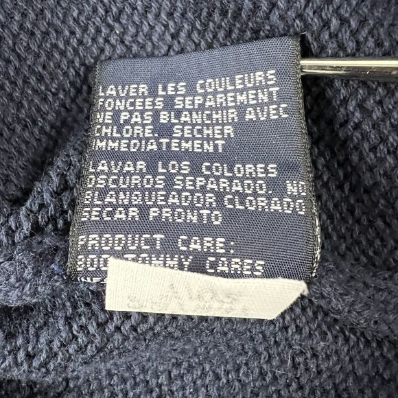 Vtg Y2K Tommy Jeans Cable Knit Stripe Sleeves Navy Blue Men’s XL Oversized Logo - Picture 15 of 15